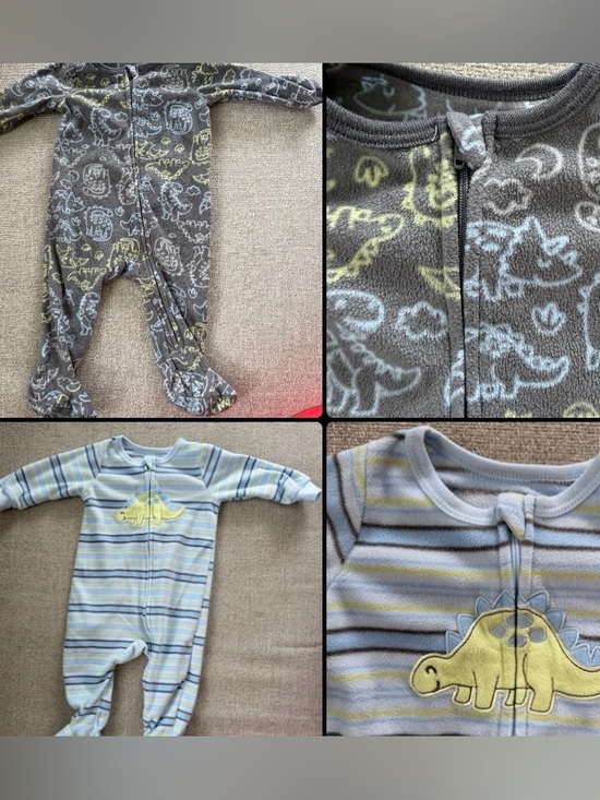 Kids Headquarters Other - Baby Fleece One-Piece Sleepers with Dinosaur Print - Gray & Light Blue 9 months